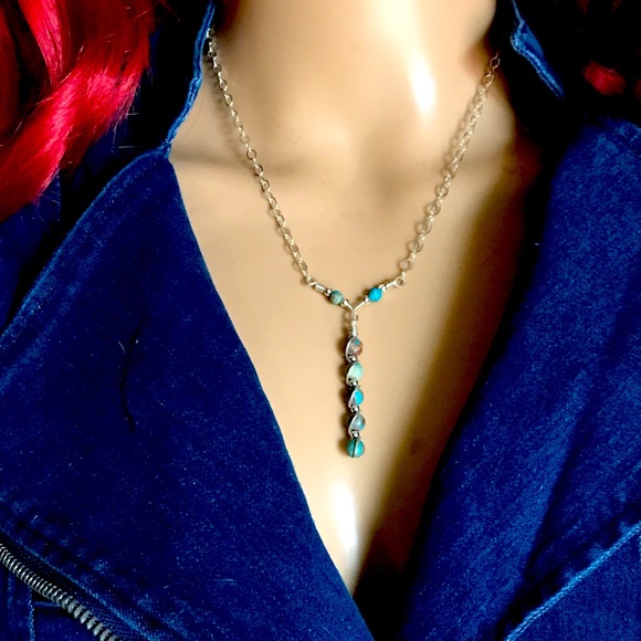 Necklace- Blue Crazy Lace Agate Sterling Silver Y Neclace - Picture 3 of 7